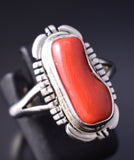 Size 7-3/4 Silver & Mediterranean Coral Navajo Ring by Norvin Johnson 5L07R