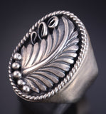Size 10-1/2 Silver Eagle Feather Navajo Men's Ring by Genevieve Burnside 5L05P