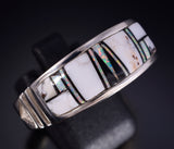 Size 13-1/4 Silver & White Buffalo Turquoise Navajo Inlay MENS Ring Rick Tolino 5L05V