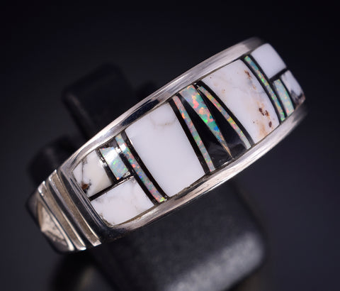 Size 13-1/4 Silver & White Buffalo Turquoise Navajo Inlay MENS Ring Rick Tolino 5L05V