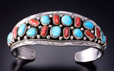 Silver & Turquoise & Coral Navajo Handmade Bracelet by Anita Whitegoat 3F10M