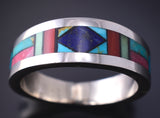 Size 13 Silver Multistone Navajo Inlay Men's Ring by Jimmy Harrison 5H02X