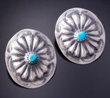 Silver & Turquoise Navajo Handmade Concho Earrings by Joan Begay 3B10J