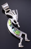 Silver & Gaspeite Multistone Navajo Inlay Kokopelli Pendant by Rick Tolino 5L17O
