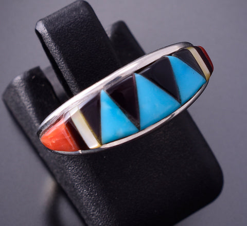 Size 5-3/4 Silver & Turquoise Multistone Zuni Inlay Ring by Cena Weebothee 4B21H