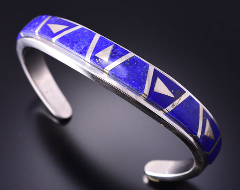 Silver & Lapis Navajo Inlay Arrowhead Tips Bracelet by TSF 3L13L