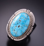 Size 6-3/4 Silver & Kingman Turquoise Navajo Round Ring by Dave Skeets 3F22P