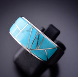 Size 12 Silver & Turquoise Navajo Inlay Men's Ring by TSF 3L07M