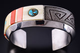 Vintage Silver & Turquoise Multistone Navajo Inlay Bracelet Richard Tsosie 5K10D