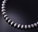 17" Silver Handmade Navajo Pearls Necklace by Robert Johnson 5G12Y
