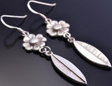 All Silver Flowers & Feathers Navajo Earrings by Erick Begay 8G30H