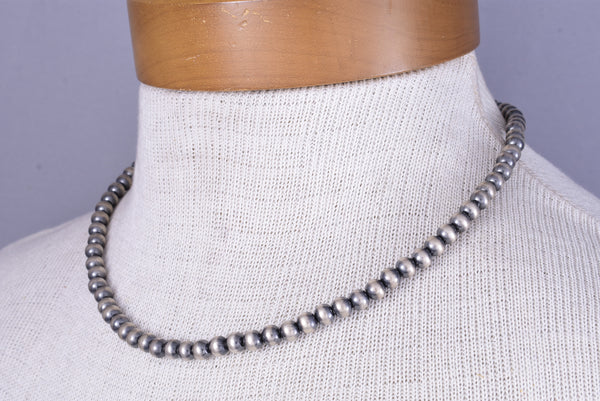 Navajo Hand-strung Silver Pearls Bead Necklace 6mm - 18 inches - 6J31S