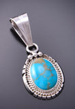 Silver & Turquoise Navajo Handmade Round Pendant by Samuel Yellowhair 3F19S