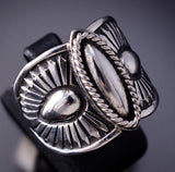 Size 8 Silver Navajo Handstamped Concho Ring by Derrick Gordon 6J30F
