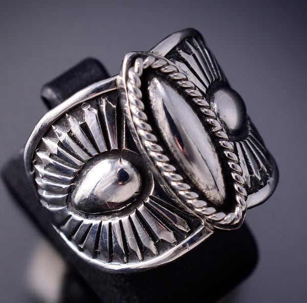 Size 8 Silver Navajo Handstamped Concho Ring by Derrick Gordon 6J30F