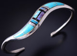 Silver & Turquoise Mutistone Navajo Inlay Flow Bracelet 5F04E