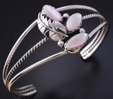 Vintage Silver & Pink Mussel Shell Feather Zuni Bracelet by Miriam Chuyate 5K17J