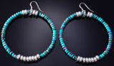 Navajo Handmade Turquoise & Navajo Pearls Hoop Earrings 5G16D