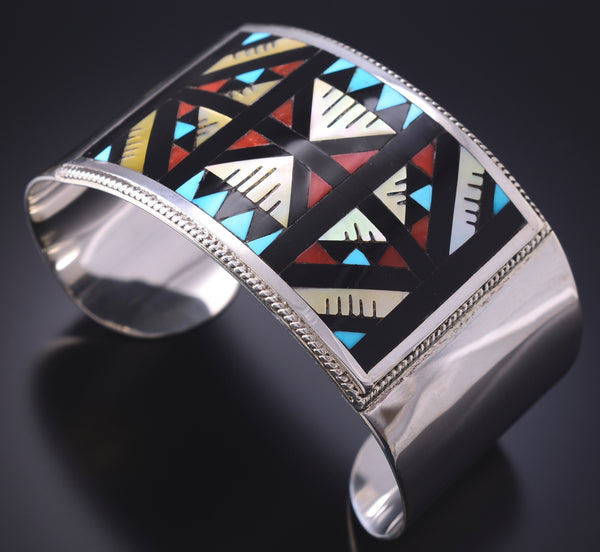 Silver & Turquoise Multistone Zuni Inlay Bracelet by Leander & Lisa Othole 6D07E