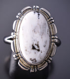 Size 9 White Buffalo Navajo Sterling Silver Ring by Norvin Johnson 6K27N