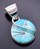 Silver & Turquoise Navajo Inlay Round Pendant by TSF 3L08R