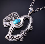 Silver & Turquoise Hopi Mimbres Pottery Bird Pendant by Gerald Lomaventema 5H25U