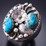 Preowned Size 10-1/2 Silver & Turquoise Feather Navajo Ring 3K31H