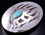 Silver & Lone Mountain Turquoise Bear Design Buckle by Erick Begay 3G07A