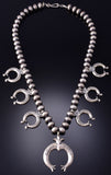20" Silver Navajo Handmade Squash Blossom Necklace by Bryannen Halwood 6H06N