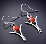 Silver & Coral Navajo Freedom Earrings by Gary Shorty 6J30A