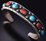 Sterling & Turquoise Coral Navajo Handmade Bracelet by Reed Charley 5J18S