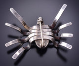 Vintage Silver & Turquoise Navajo Handmade Spider Brooch 3K31F