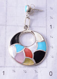 Silver & Turquoise Multistone Zuni Inlay Dangle Earrings by Oreena Leekya 6D07G