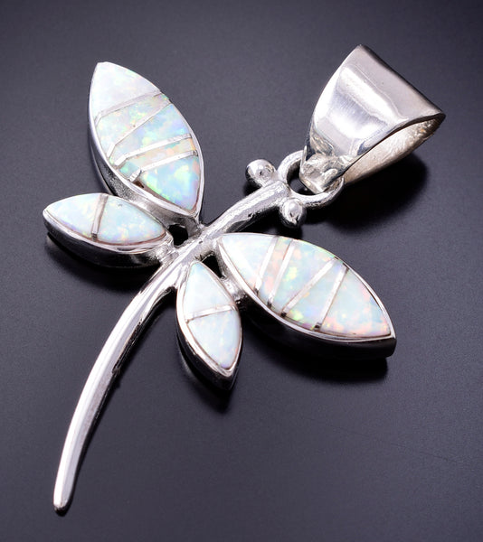 Silver & Opal Navajo Inlay Dragonfly Pendant by TSF 3L08D