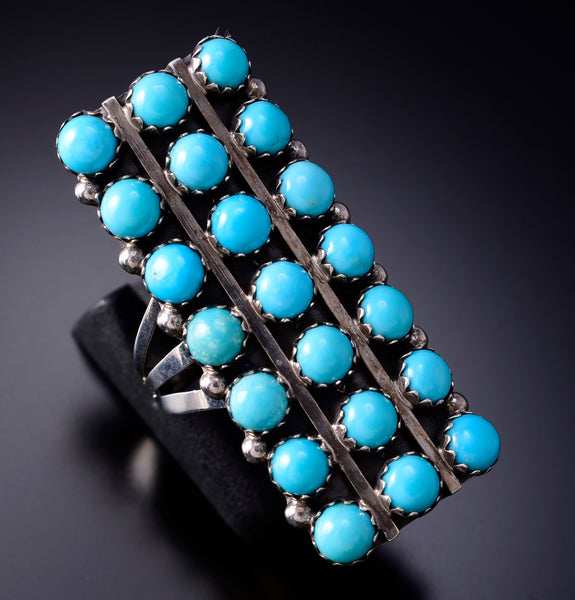 Size 6-3/4 Navajo Kingman Turquoise Ring 21 Stones by Nathaniel Johnson 6K22S