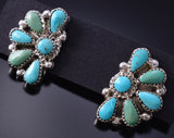 Silver & Kingman Turquoise Zuni Handmade Fan Earrings by Alicia Wilson 6F17S