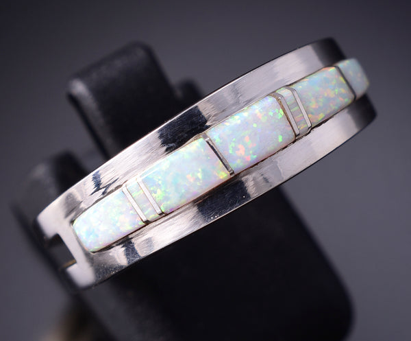 Size 9 Silver & Opal Navajo Inlay Ring by Wilbert Muskett Jr. 6D27H
