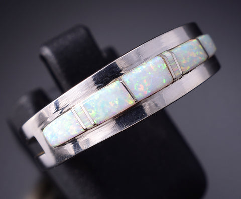 Size 9 Silver & Opal Navajo Inlay Ring by Wilbert Muskett Jr. 6D27H