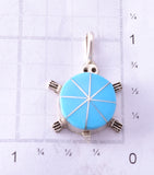 Silver & Turquoise Zuni Inlay Turtle Pendant by Johnson Laweka 4E27P