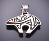 Reversible Silver & Turquoise Multistone Navajo Cobblestone Inlay Strong Bear Pendant by Calvin Begay 3F12Z