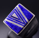 Size 11-1/2 Silver & Lapis Navajo Inlay Men's Ring by TSF 4A19V