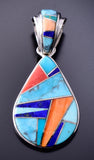 Silver & Turquoise Multistone Navajo Inlay Pendant by TSF 3L08N