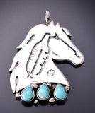 Silver & Turquoise Navajo Handmade Feather Horse Pendant by Robert Vandever 3G03U