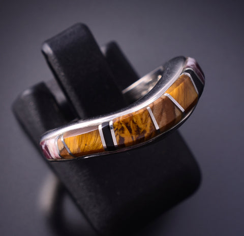 Size 6 Silver & Tiger Eye Multistone Navajo Inlay Ring by TSF 3L16S