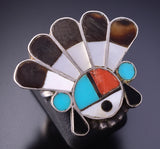 Vintage Size 5-3/4 Silver & Turquoise Multistone Zuni Sunface Inlay Ring 4K28Y
