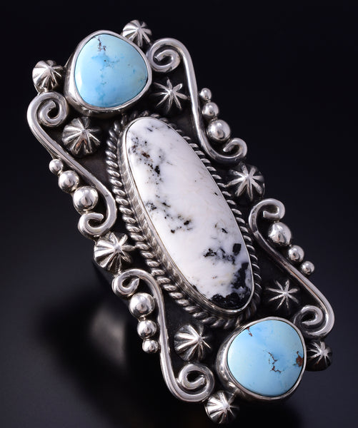 Size 8-3/4 Silver & Golden Hills Turquoise Navajo Ring by Erick Begay 5H03L