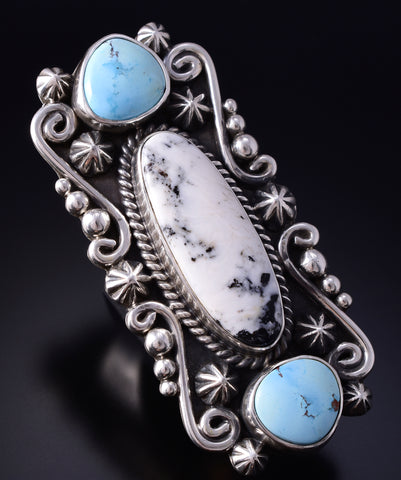 Size 8-3/4 Silver & Golden Hills Turquoise Navajo Ring by Erick Begay 5H03L