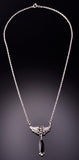 Silver & Onyx w/ Feathers Navajo Necklace by Annie Spencer 3F05H