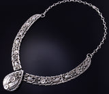 Vintage 19" Silver Feathers & Flowers Navajo Necklace by Anna Begay 5E06R