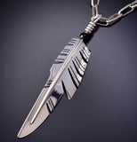 Large Knife Wing Feather Pendant by Ray Tracey - Onyx 6J32B
